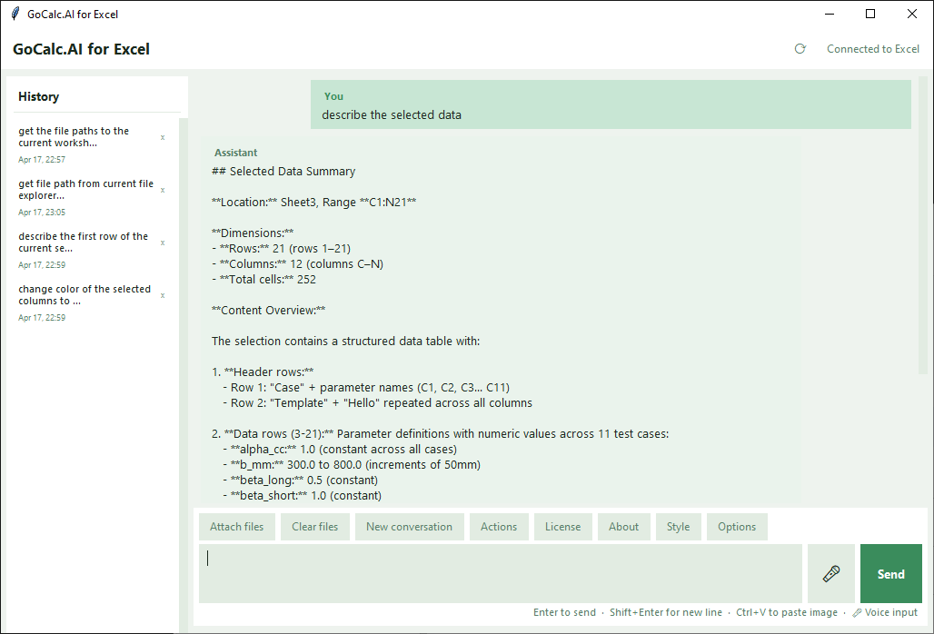GoCalc.AI Excel main workspace